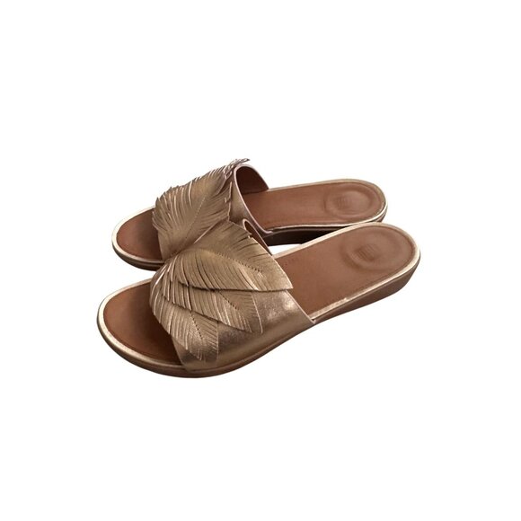 FITLFOP Rose Gold Leather Feather Cut Slide Sandals Size 8 - Picture 4 of 8